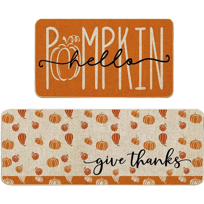 Ensemble de 2 tapis de cuisine citrouille d'automne antidérapants 17 x 29 et 17 x 47 po