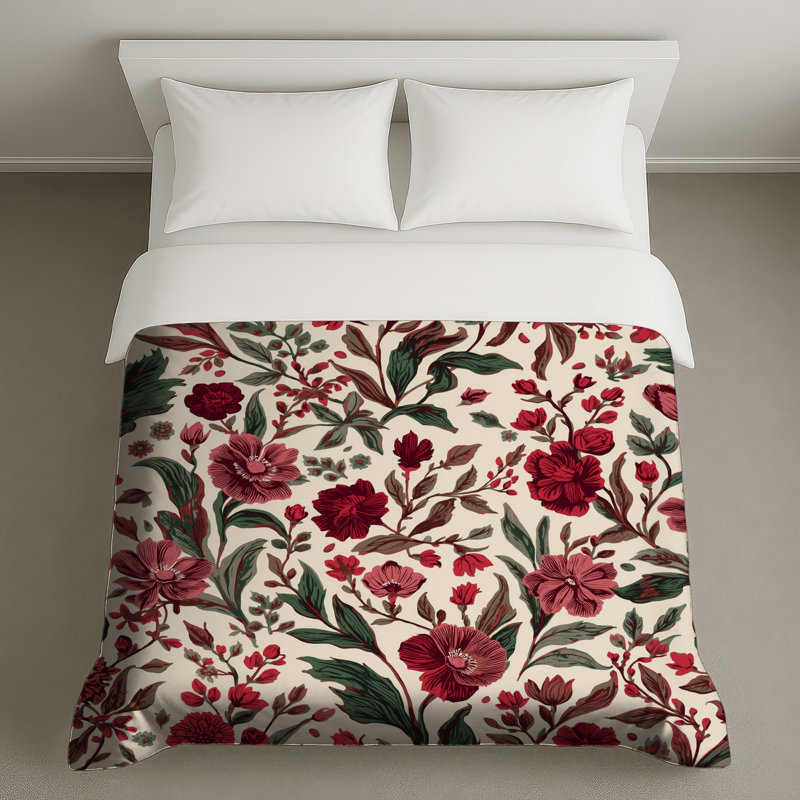 Housses de couette à arrangement floral rouge, Très grand lit