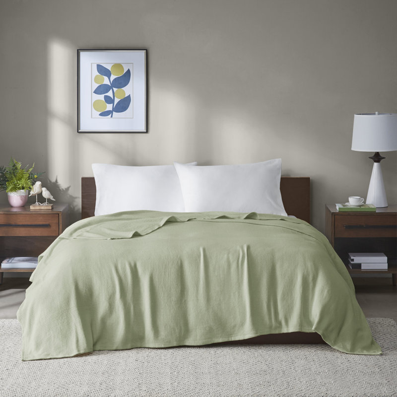 Couverture douce 100% coton Freshspun Basketweave, Très grand lit, Vert