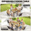 6 Seater Cream Rattan Garden Dining Set, 7 Piece with Extendable Acacia Wood Table and Stackable Cushioned Chairs