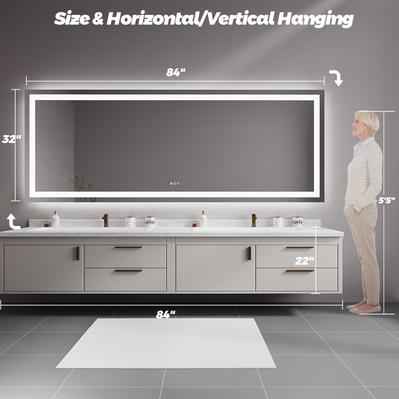 Dokes Frameless LED Vanity Wall Mirror Passed ETL, 84" x 32"