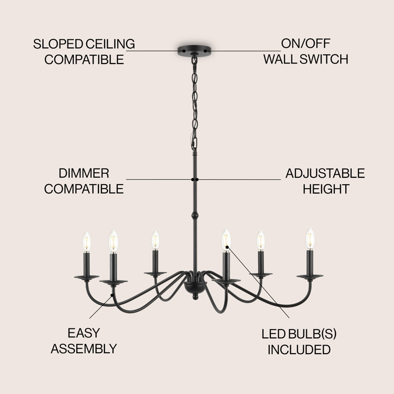 Wicklow Bohemian Farmhouse Iron LED Chandelier, Matte Black, 22" H x 34.75" W x 34.75" D