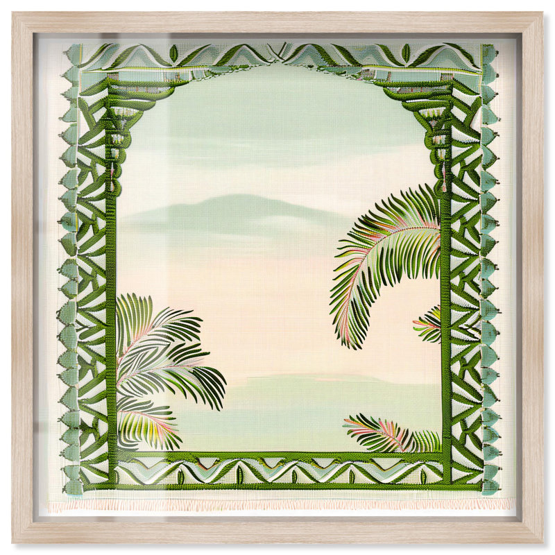 «Palm View Vista Shadowbox Print», art côtier moderne par Art Remedy, H 31 po x l 31 po, Crème, crème