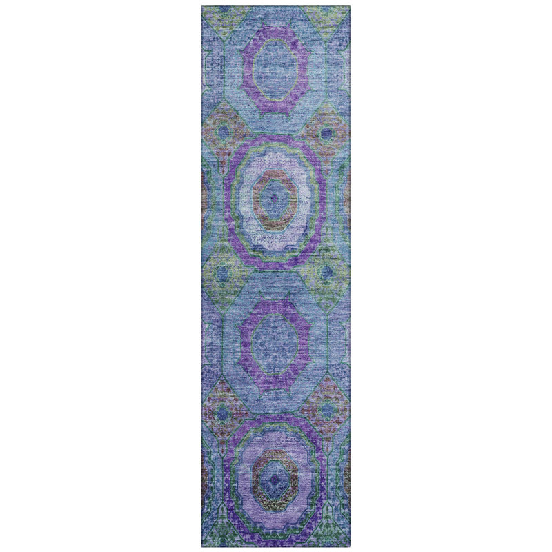 Machine Washable Indoor/Outdoor Xhevrie Blue Rug, Runner 2'3" x 7'6"
