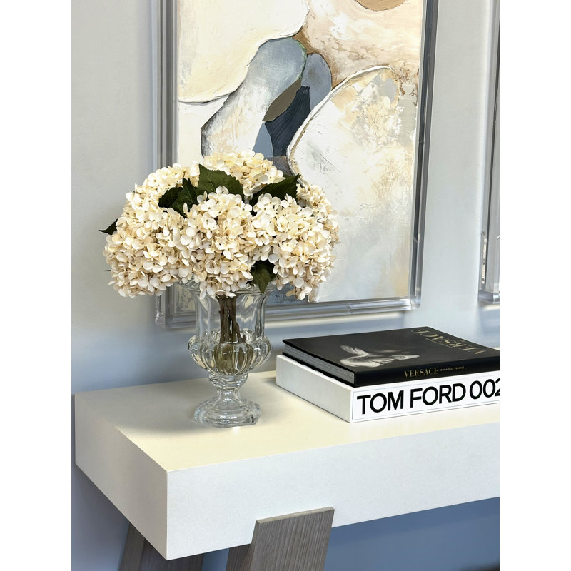 Mixed Peony And Hydrangea Bouquet In Pedestal Vase, Cream