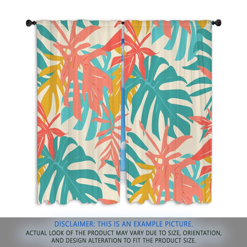 Tropical leaves Window Curtains  Nature Colourful Drapes - 2 Panels, L 40 po x L 82 po