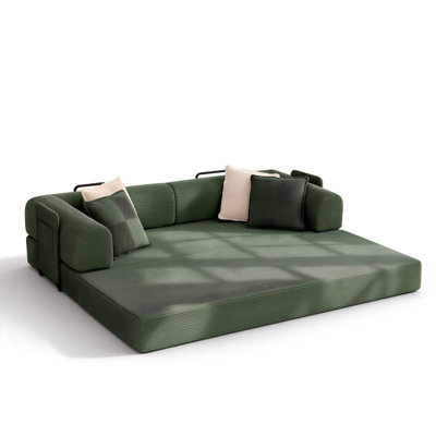 Canapé-lit convertible sans dossier de 200 cm de large avec 4 oreillers, matelas pliant en velours côtelé, housse amovible et lavable, canapé-lit de compression pour petits espaces de salon