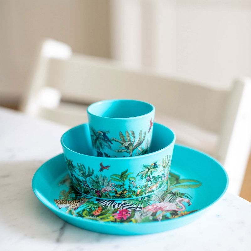 Koziol Connect Plate Jungle dinner plate, plastic and wood mix, turquoise, 20.5cm