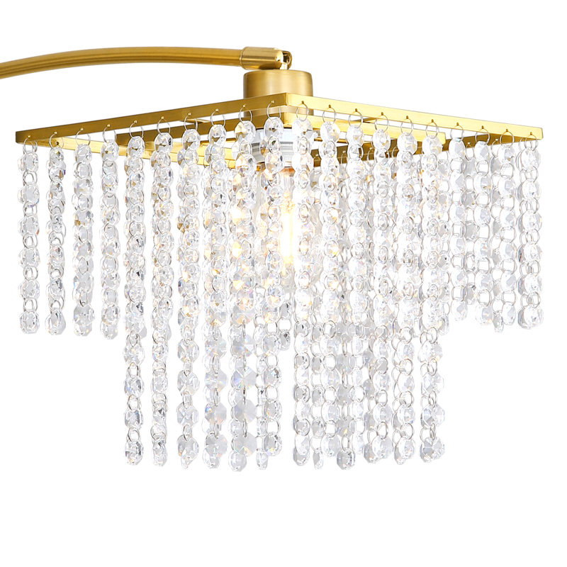 Beckum 84" 3-Lights Novelty Arched Glam Crystal Tree Floor Lamp, Black/Gold, Square