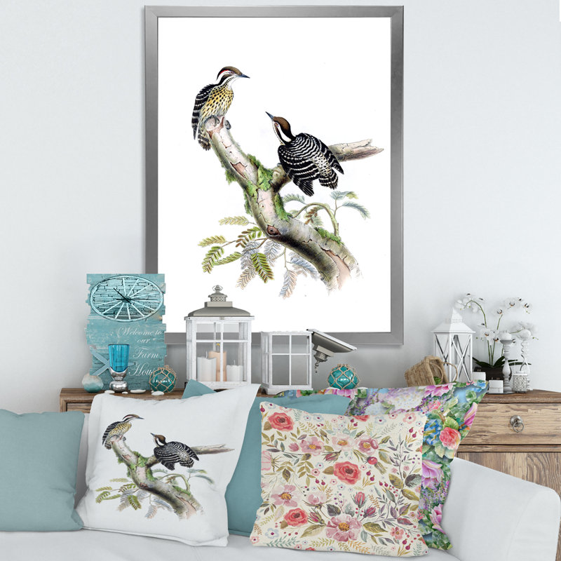 «Vintage Birds in the Wild» - impression sur toile, Toile avec cadre argenté, H 32 po x l 24 po x 1,5 po