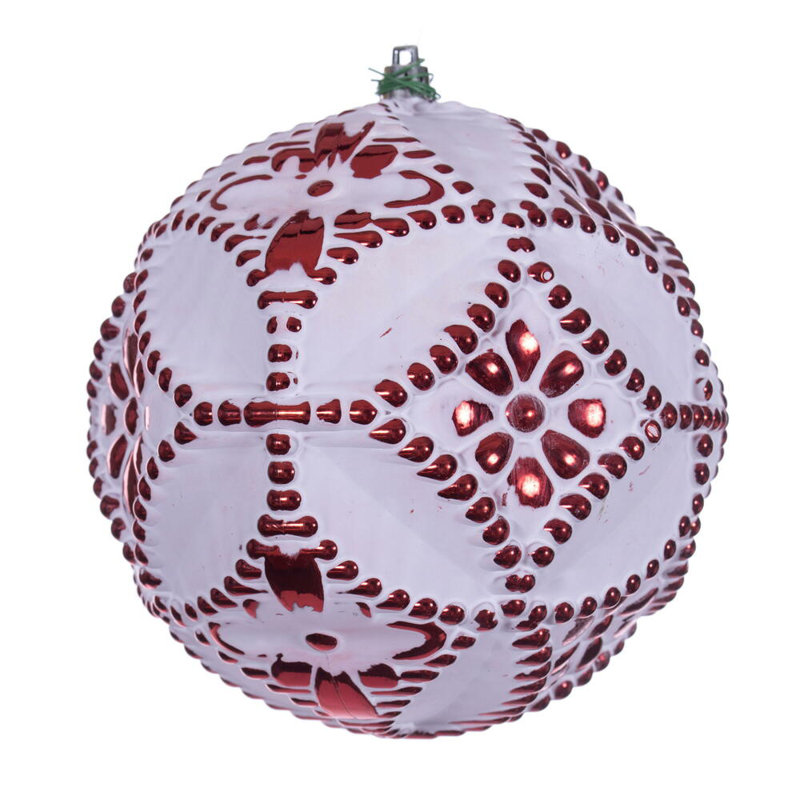 Etch Antique White Brush Ornament Set., Red, 6" H x 6" W x 6" D