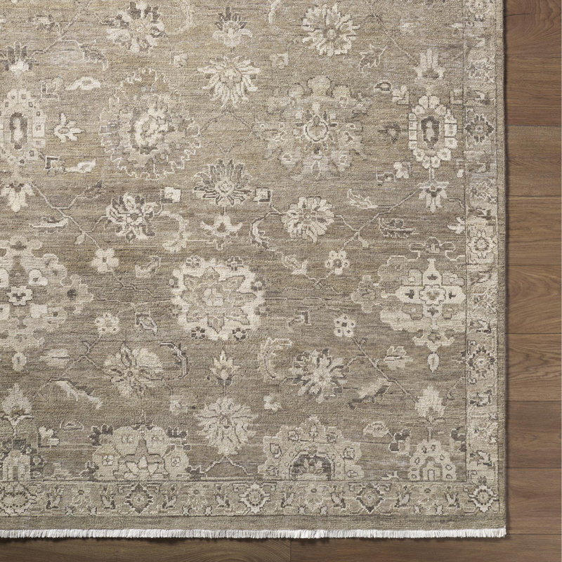 Anatolia Hand Knotted Wool Ikat Area Rug in Beige, Rectangle 10' x 14'