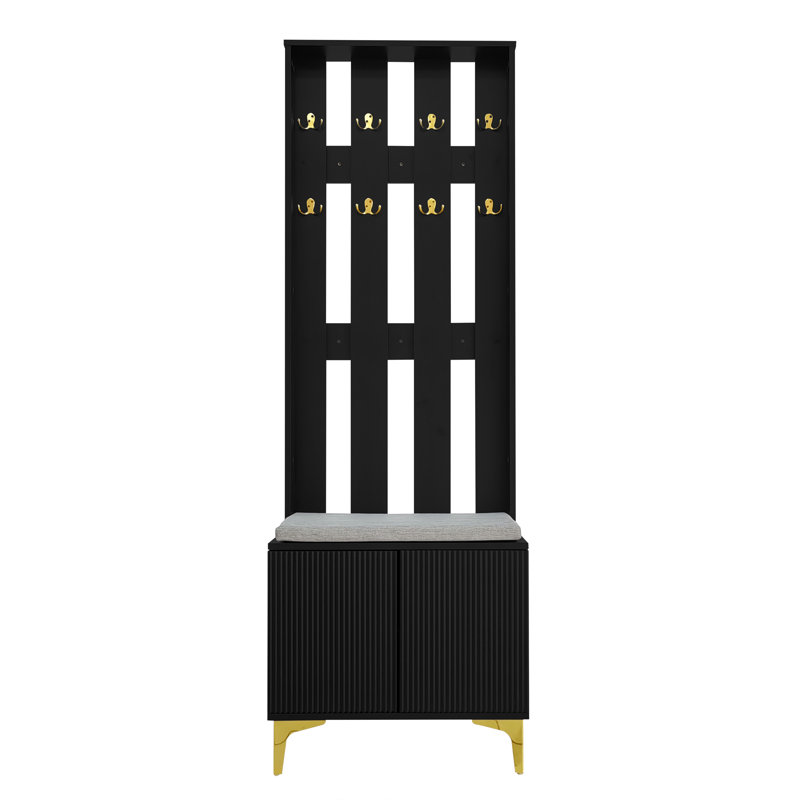 Ensemble de portemanteaux d'entrée avec banc à chaussures rembourré, crochets et armoire de rangement pour chaussures