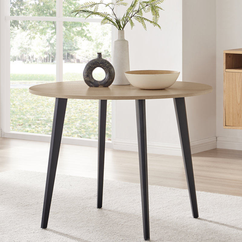 Bulkley Round Dining Table Scratch Resistant Melamine Surface - Modern Scandi Style, Oak