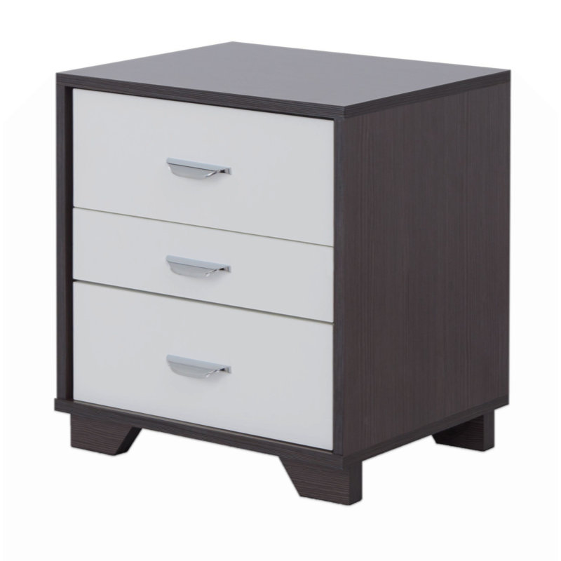 3-Drawer Rectangular Accent Table High End Table, White/Brown