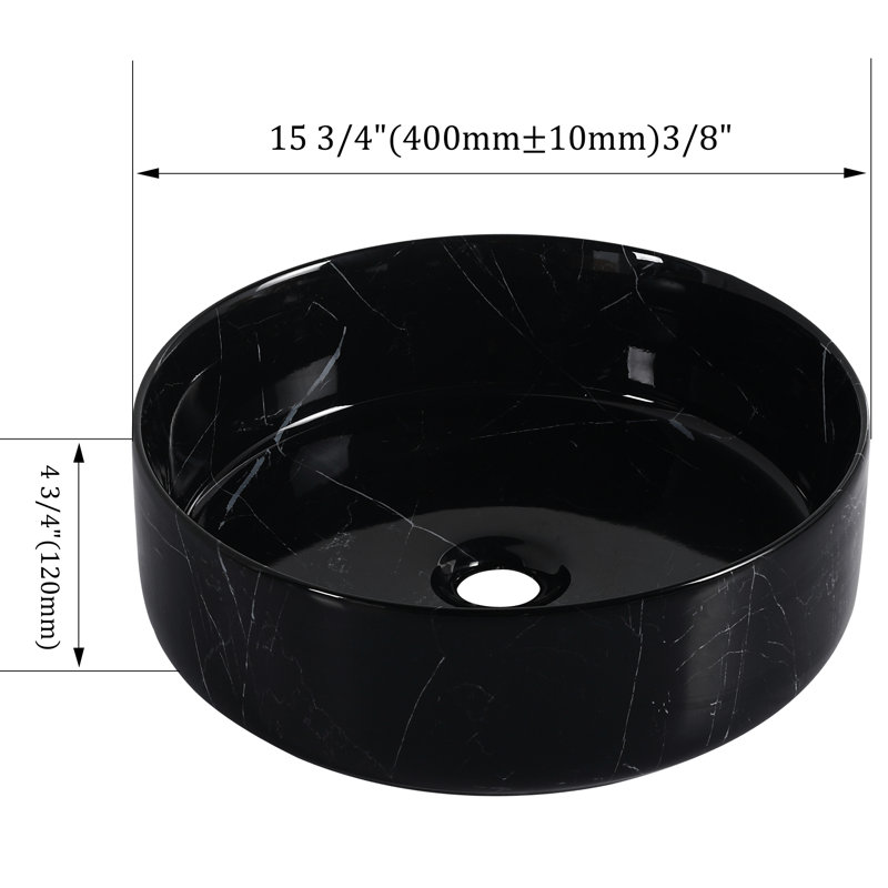Woodring Above - Counter Round Ceramic Sink For Bathroom, Black And White Art, Baked Glaze, Smooth , 15.46 In Width, Depth, 4.61 Height, 18.62 Lb Art Basin , Easy To Clean, Three Layer Stain ,