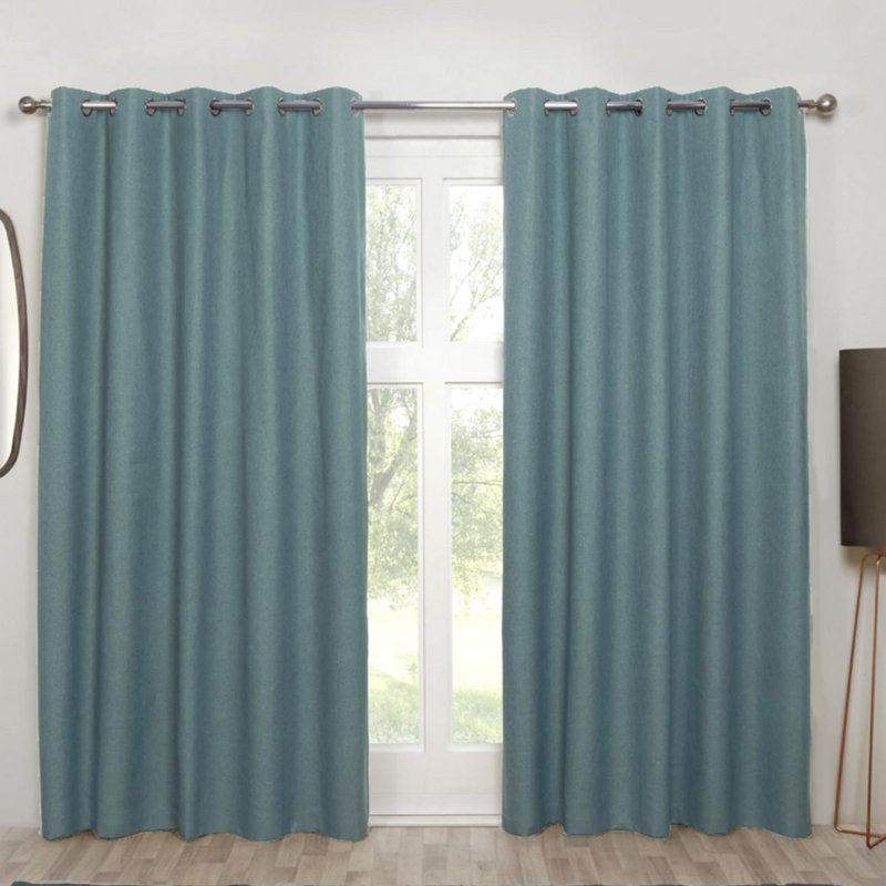 Cosmos Blackout Ready Made Solid Colour Eyelet Curtains, 46cm Width x 54cm Drop, Blue
