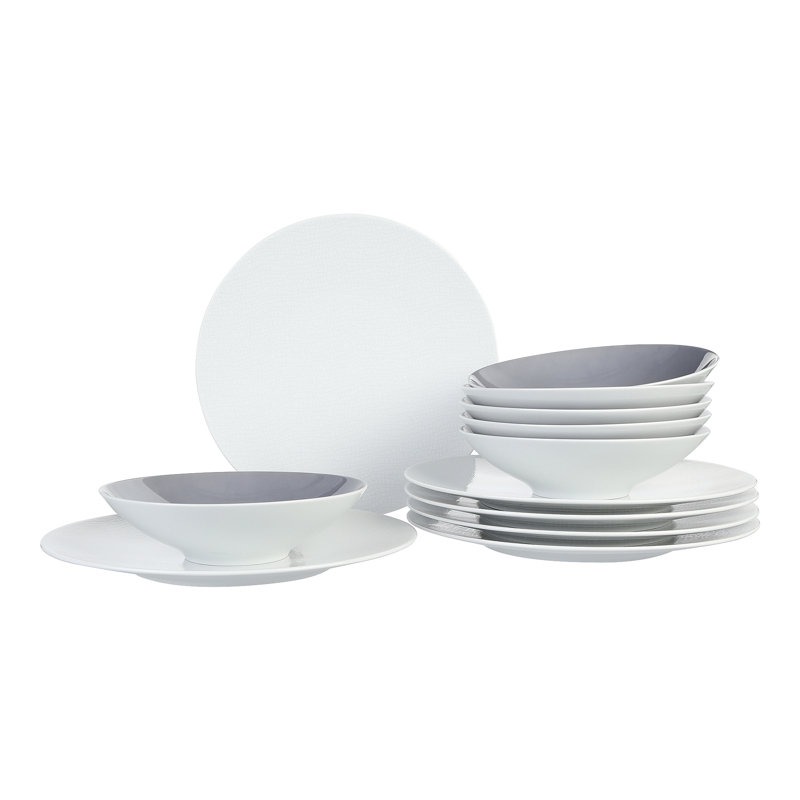Life Fashion 12 Piece Dinnerware Set, Service for 6, Grau/Weiß