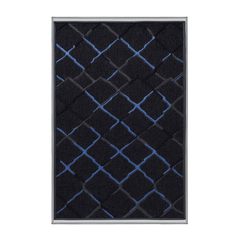 Tapis gris en treillis lavable à la machine, Rectangulaire 2 pi x 3 pi