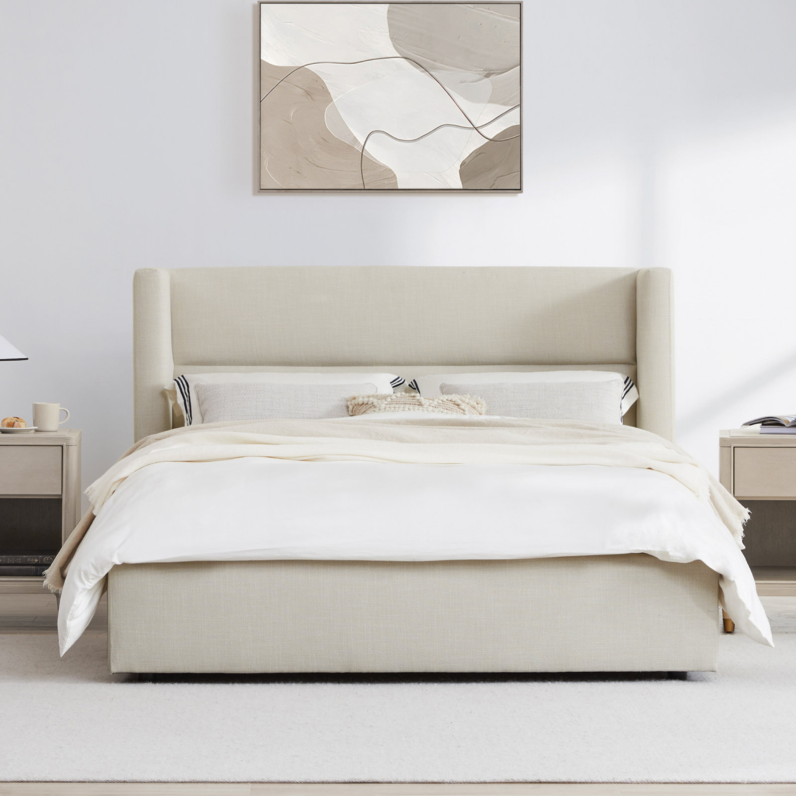 Jayla Platform Bed, King, Effie Linen Performance Linen