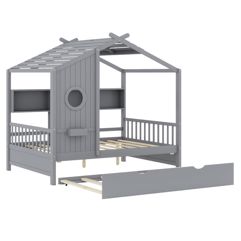 Lit maison avec lit gigogne, Lit double, Gris