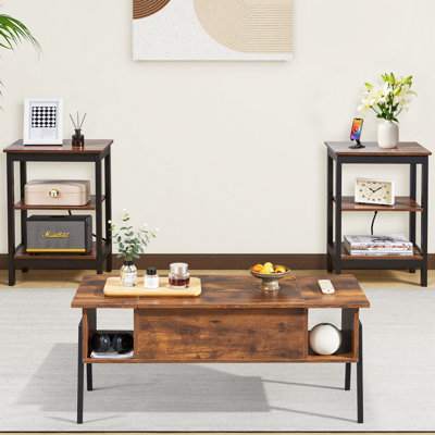 Table basse à plateau relevable et table de bout avec ports USB de rangement