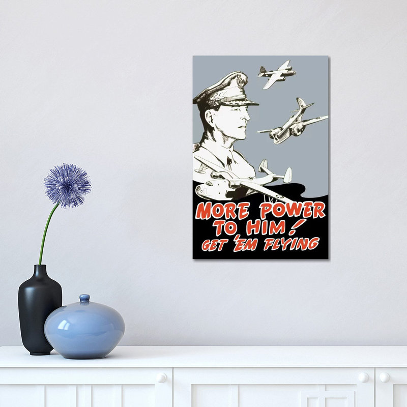 WWII Poster Of General Douglas MacArthur And Bomber Planes by Stocktrek Images - Wrapped Canvas Print