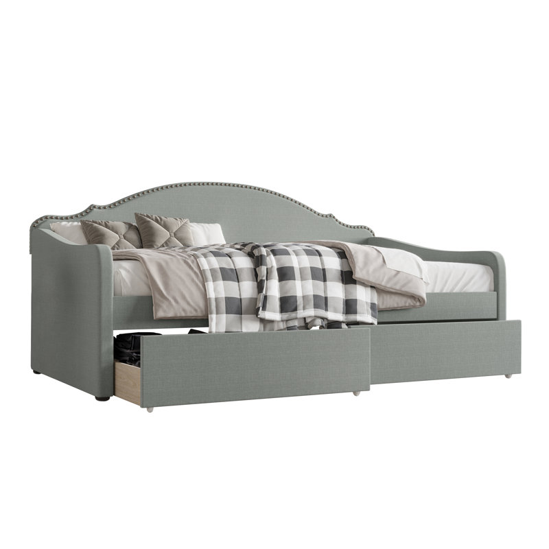 Caitronia Upholstered Daybed With Storage Drawers, Gray