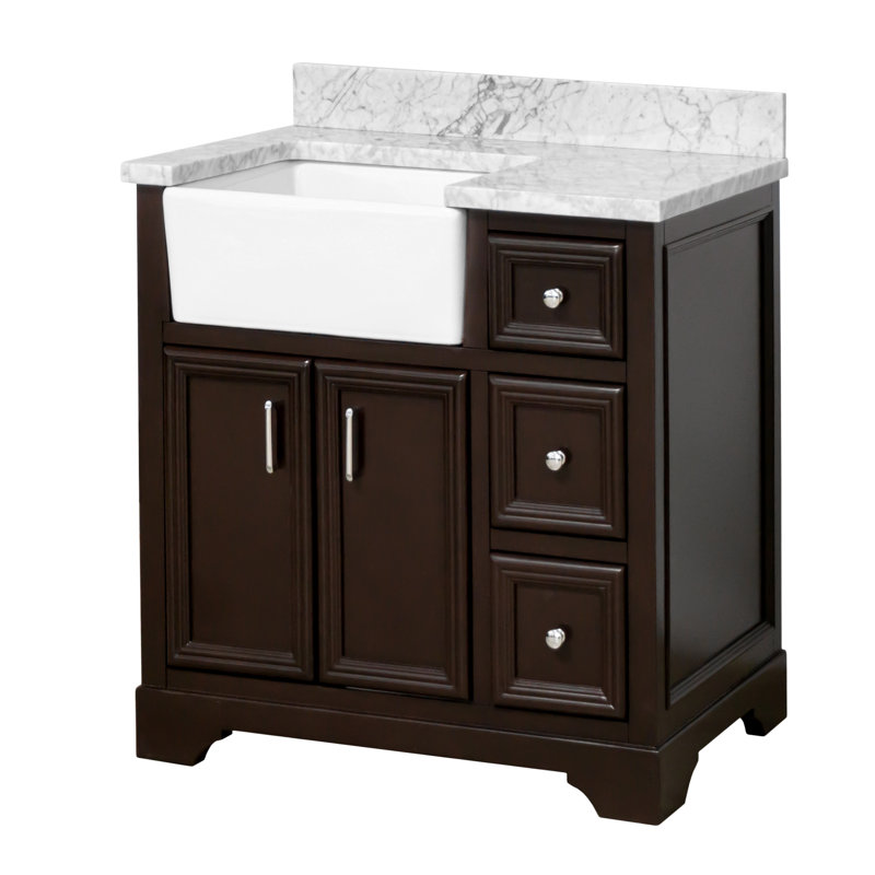 Emiliano 36'' Single Bathroom Vanity with Top, Carrara Marble, Chocolate