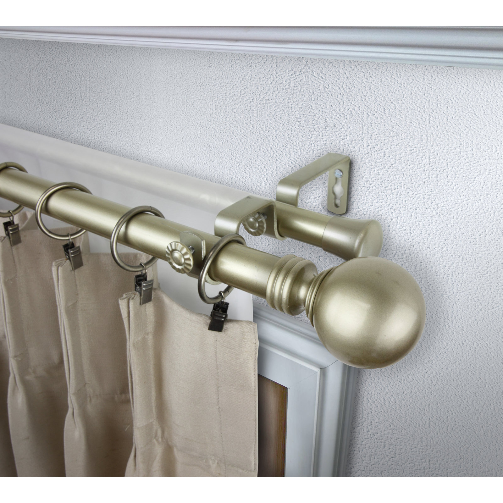Abbeville Globe Double Curtain Rod, Light Gold, 160" - 240" W