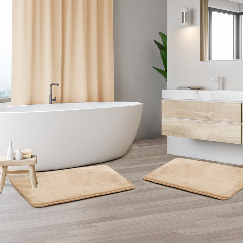 Steph Luxury Memory Foam Bathroom Rug Set, Petit: l 17 po x L 24 po, Crème