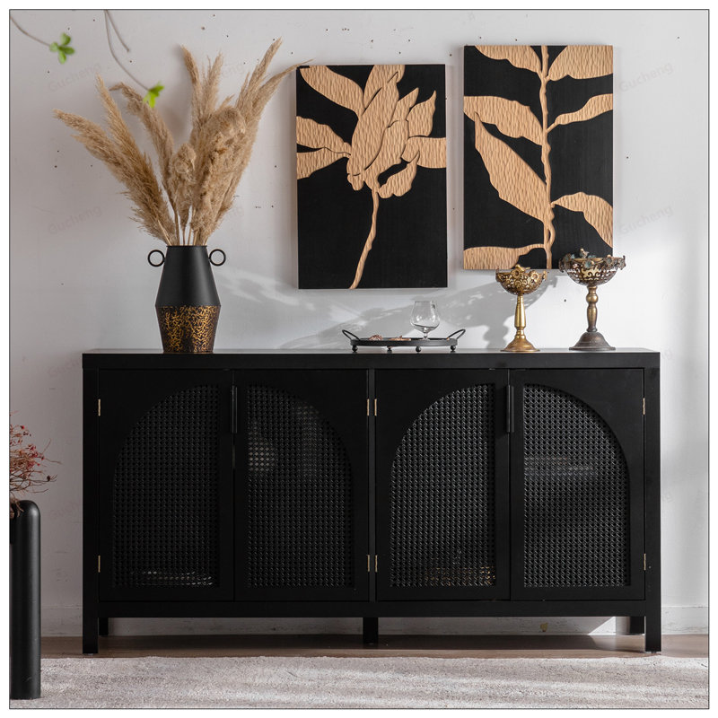 Buffet de rangement moderne avec porte en rotin artificiel, parfait pour le salon, le vestibule et la cuisine