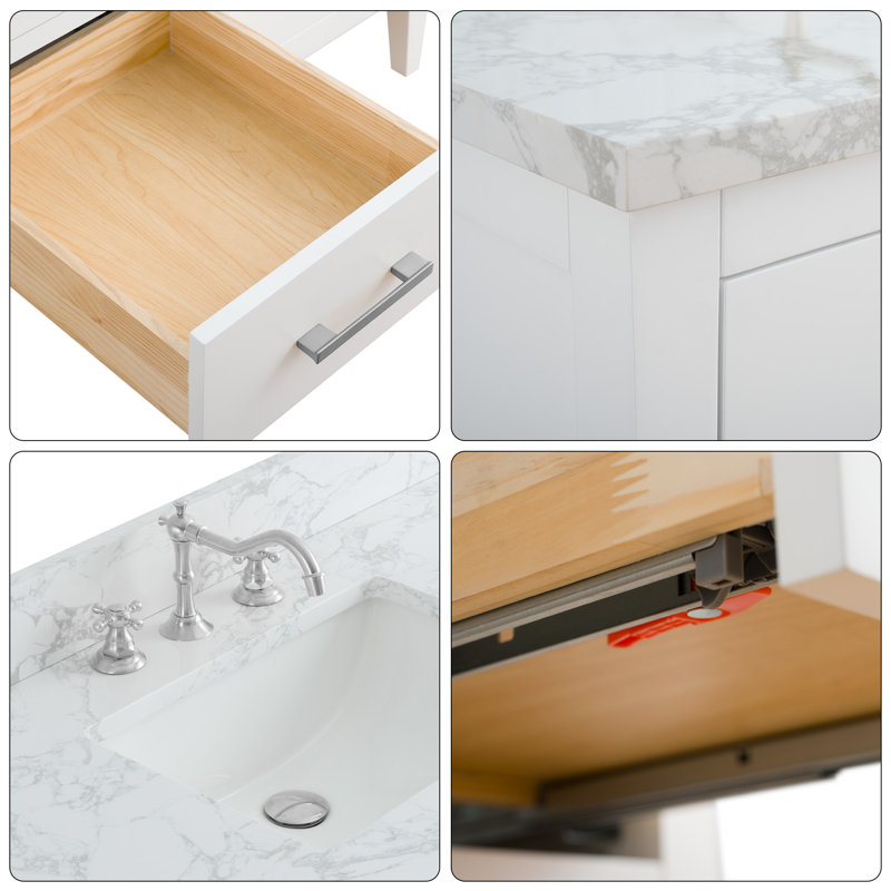 Chambery 60" Single Sink Bathroom Vanity with Engineered Marble Top, White, Brushed Nickel