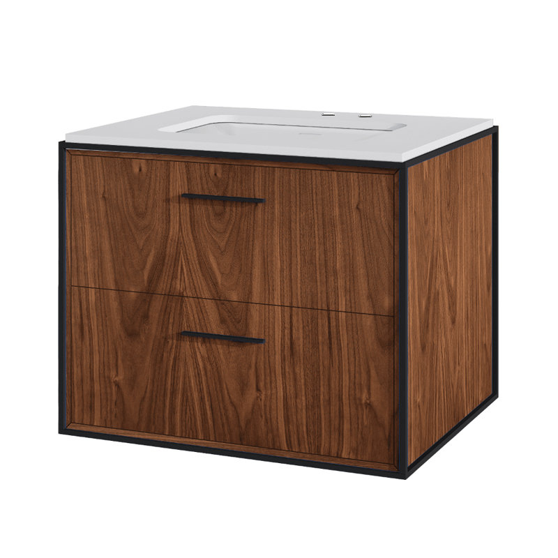 Linea 24'' W Single Vanity, Natural Walnut, Matte Black, 4" Spread