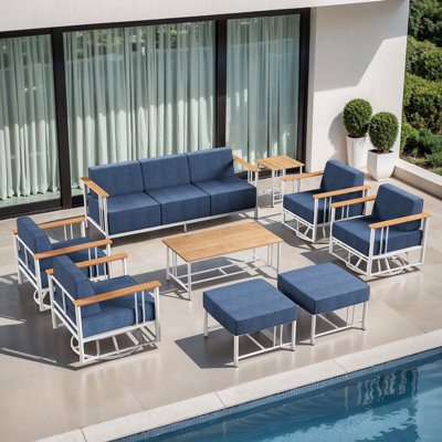 Coan 7-9 Person Outdoor Patio Modern Metal Family Conversation Set With 4 Swivel Chairs