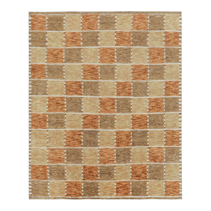 Scandinavian Hand Knotted Wool Geometric Area Rug, Rectangle 5' x 7'