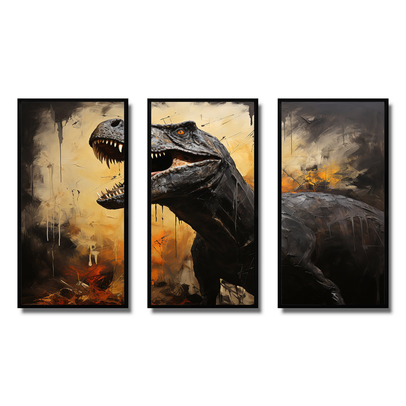 Art mural rétro, dessin de dinosaures II, H 40 po x l 60 po, Cadre flottant noir