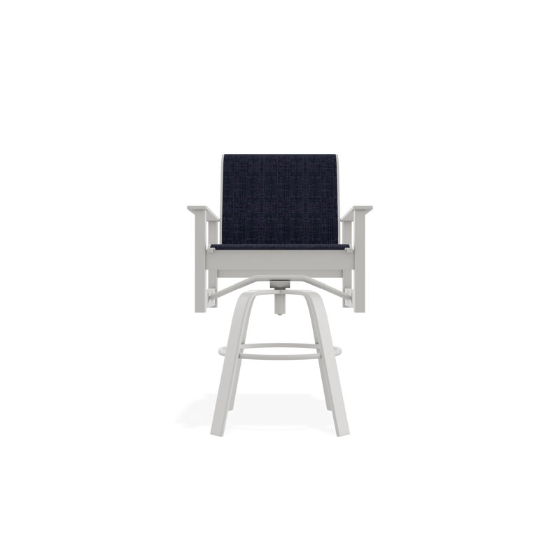 Fauteuil pivotant à hauteur de barre en polymère de qualité marine Leeward Sling, Neige, Bleu marine Moments, 30"
