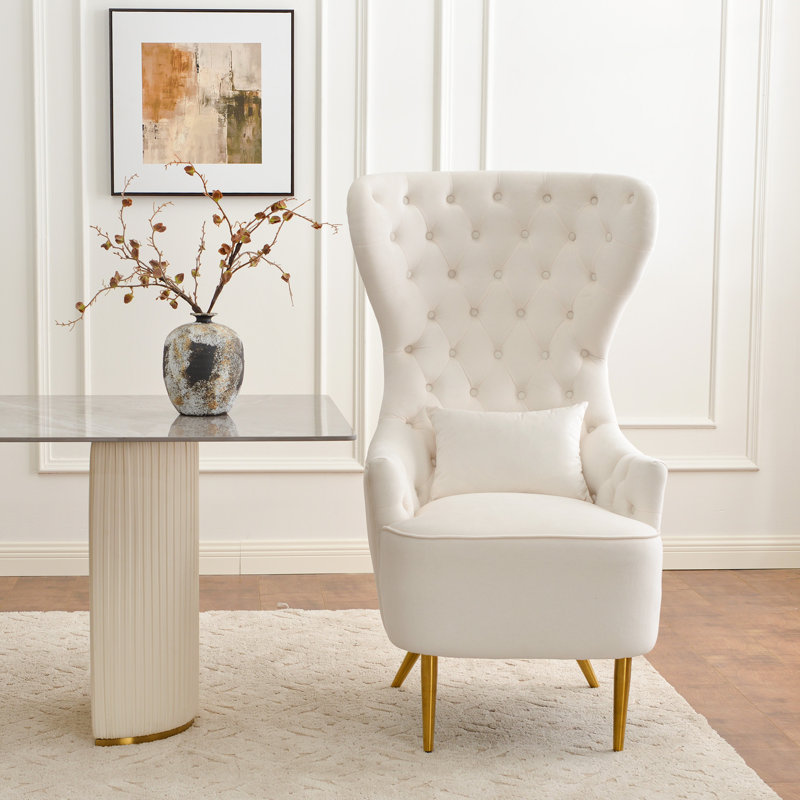 Remerton Upholstered Wingback Dining Chair, Cream 100% Polyester