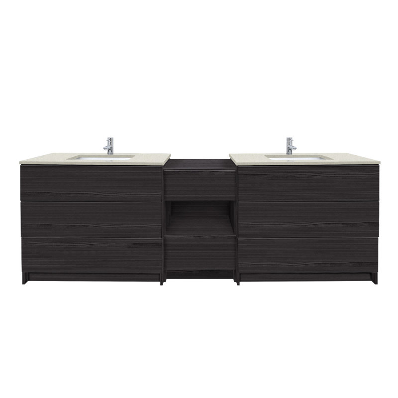Ella 92'' Double Bathroom Vanity with Engineered Quartz Top, Black, 4" Centerset, Galaxy White