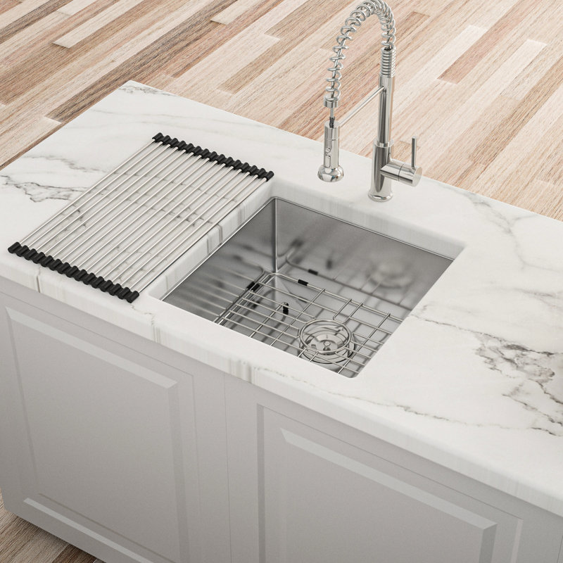 17"X19"X10" Single Bowl Undermount Kitchen Sink, 16 Gauge Sus304 Stainless Steel, 10 Inch Deep, Brushed Nickel Finish, Quiet And Hygienic Performance, Easy Drain Design, Comes With Dish Grid Drying