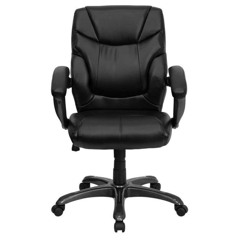 Mid-Back Black Leather Executive Swivel Office Chair with Fixed Arms