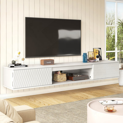Meuble télé mural avec tablette ouverte, bande à DEL colorée, meuble télé avec trous de gestion des câbles pour le salon