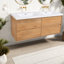 Meuble-lavabo moderne en bois de chêne doré avec lavabo en résine, conception peu encombrante