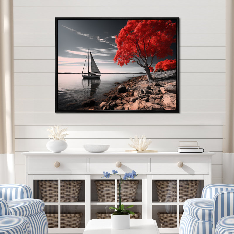«Coastal Tranquility» sur impression sur toile, H 16 po x l 32 po, Cadre flottant noir