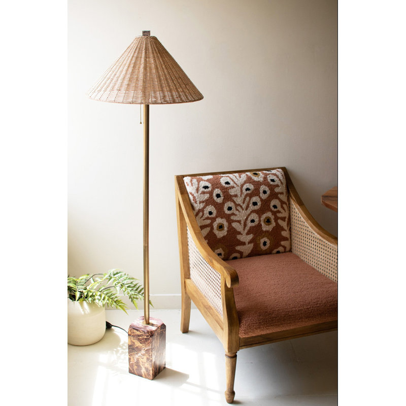 Lampe sur pied rouge en marbre et rotin avec abat-jour éclairage artisanal décoratif pour finition rouge et naturelle de salon