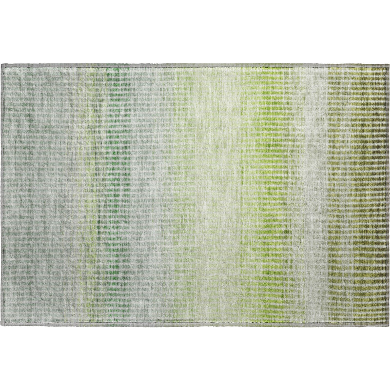 Premium Machine Washable Mayfield AMF2313 Stripes Rug, 1'8" x 2'6", Olive