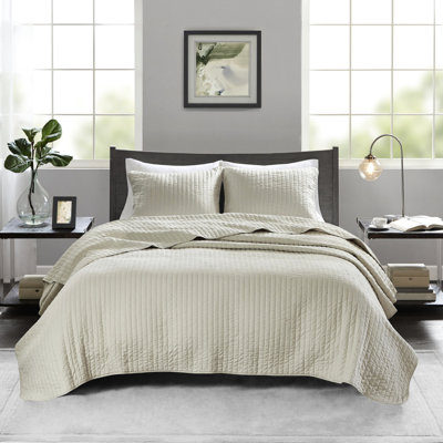 3 pièces de courtepointe très grand / très grand en crème, extérieur en microfibre avec intérieur en coton, réversible pour une literie de repos paisible, repos apaisant