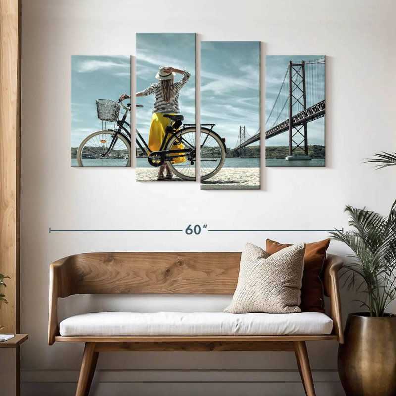 Senne, femme et bicyclette, H 32 po x l 52 po