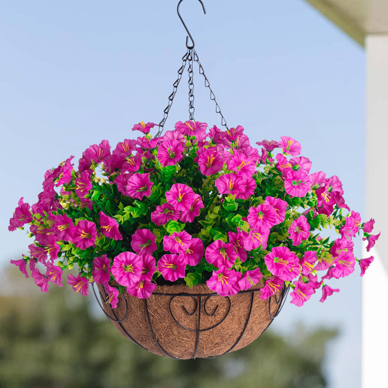 Panier à fleurs artificiel suspendu Eucalyptus, Fuchsia